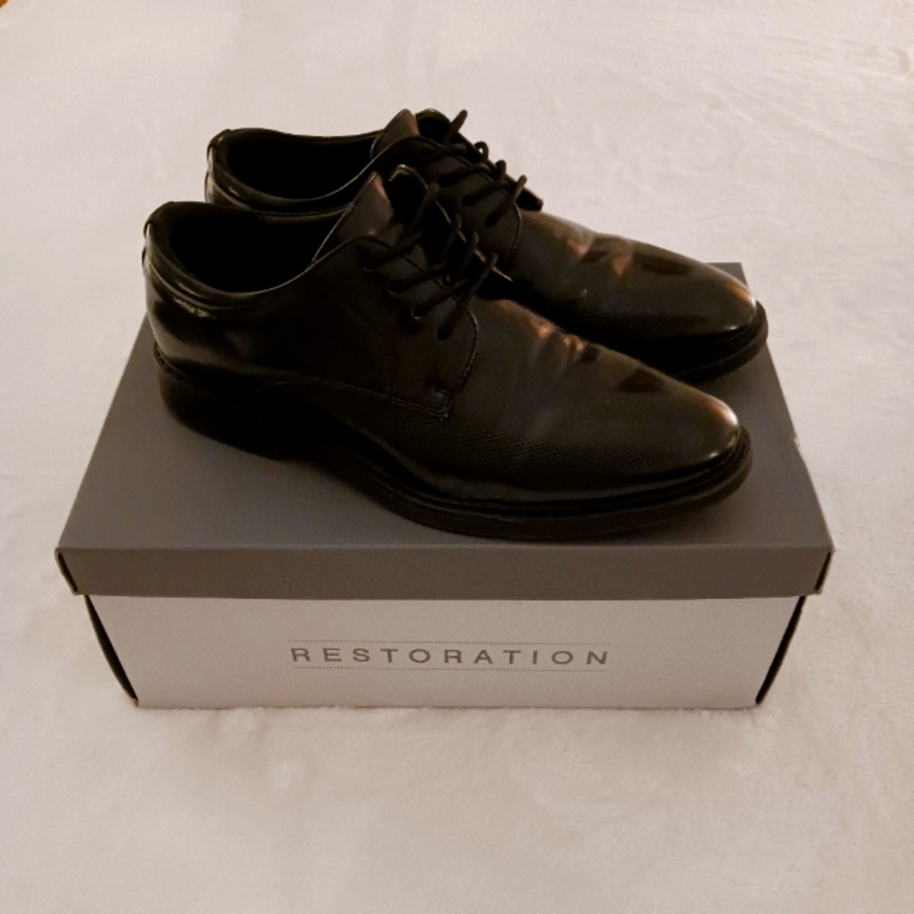 Charles by Restoration Black Leather Oxfords Classic Formal Shoes - BOYS 5M